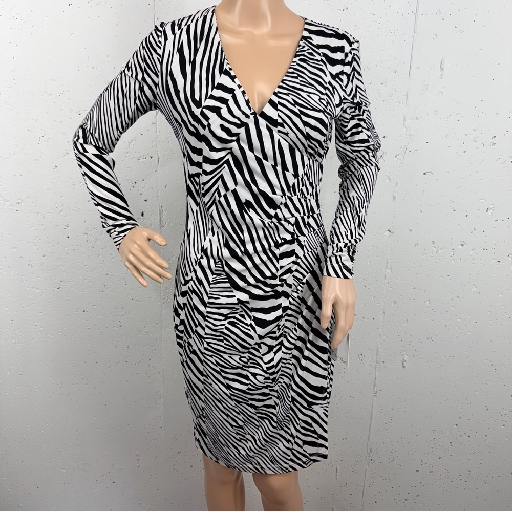 Calvin Klein Women’s Size 2 Zebra Print Faux Wrap Stretch Dress NEW